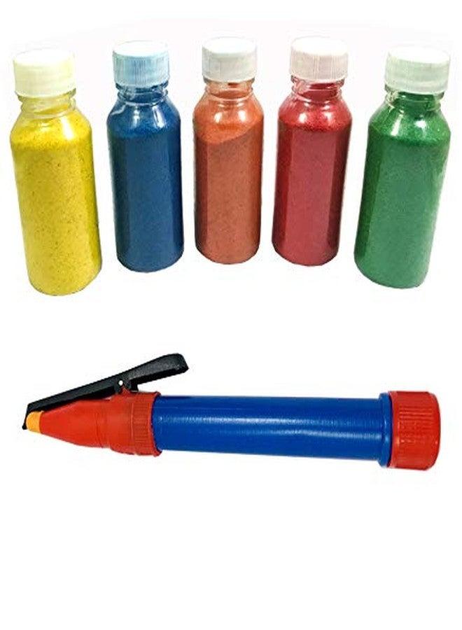 Evisha 5 Rangoli Colours Bottles with Rangoli Making Tool - Image 1